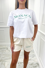Monaco green embroidered tee short co ord