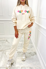 Self love club cream hooded loungewear set