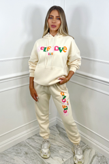 Self love club cream hooded loungewear set