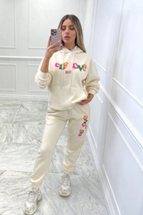 Self love club cream hooded loungewear set