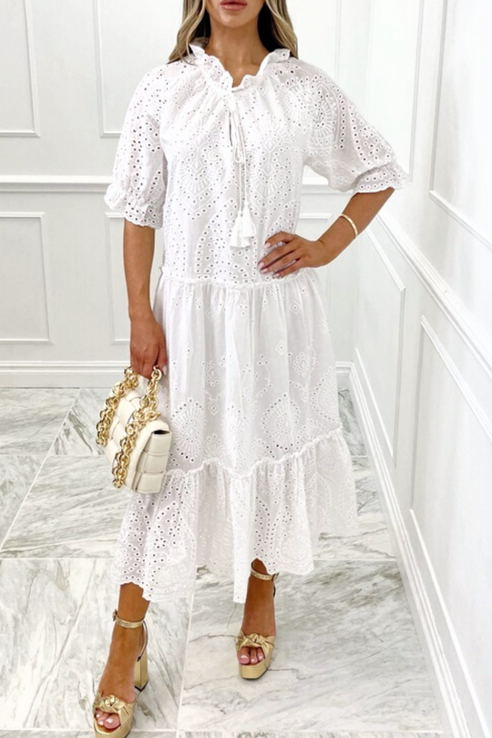 Elodie tiered white anglaise maxi dress