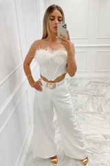 Naida white feather trim corset top