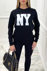 New York black printed long sleeve tshirt