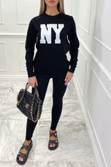 New York black printed long sleeve tshirt
