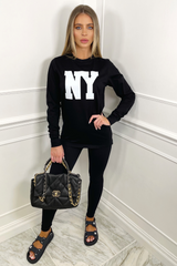 New York black printed long sleeve tshirt