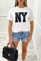 New York white & black printed tshirt