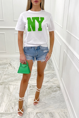 New York white & green printed tshirt