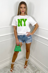 New York white & green printed tshirt