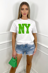 New York white & green printed tshirt