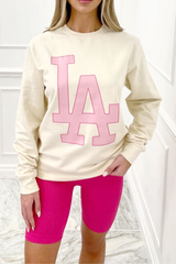 Los Angeles cream & pink printed sweatshirt