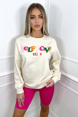 self love clique cream round neck sweater