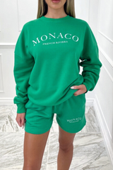 Monaco green embroidered sweater short loungewear set