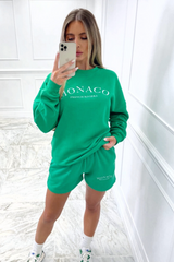 Monaco green embroidered sweater short loungewear set