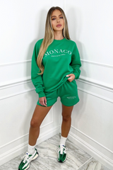 Monaco green embroidered sweater short loungewear set