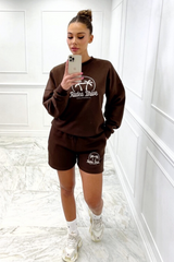 rodeo drive chocolate embroidered sweater short loungewear set