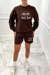 rodeo drive chocolate embroidered sweater short loungewear set