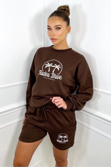 rodeo drive chocolate embroidered sweater short loungewear set