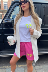 palms yellow & pink embroidered tee short co ord