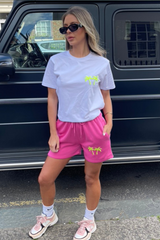 palms yellow & pink embroidered tee short co ord