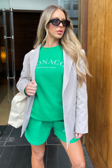 Monaco green embroidered sweater short loungewear set