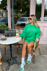 Monaco green embroidered sweater short loungewear set