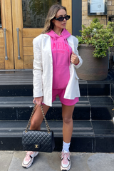 paris madame hot pink embroidered hoodie short loungewear set