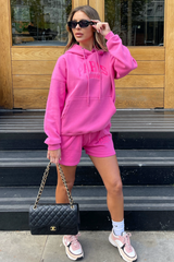 paris madame hot pink embroidered hoodie short loungewear set