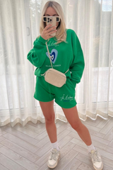 island summer green sweater short loungewear set