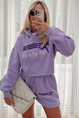 palms springs lilac embroidered hooded short loungewear set