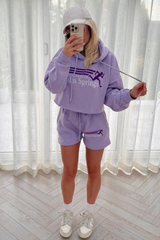 palms springs lilac embroidered hooded short loungewear set
