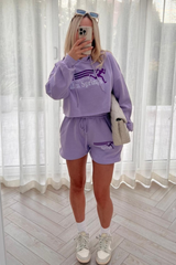 palms springs lilac embroidered hooded short loungewear set