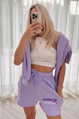 palms springs lilac embroidered hooded short loungewear set