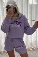 palms springs lilac embroidered hooded short loungewear set