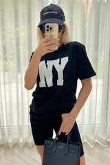 New york printed black tee