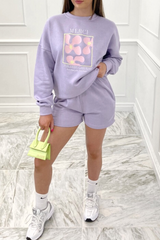 merci lilac embroidered sweater short loungewear set