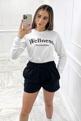 wellness printed white long-sleeve tee