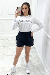 wellness printed white long-sleeve tee