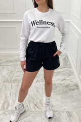 wellness printed white long-sleeve tee