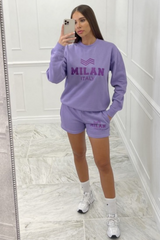 Milan italy lilac oversized sweater short loungewear set
