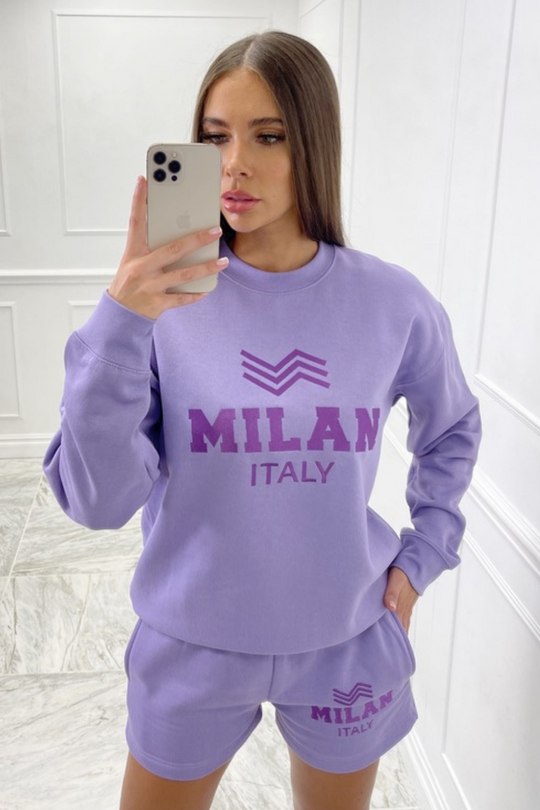 Milan italy lilac oversized sweater short loungewear set