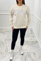 yoga ecru printed round neck sweater