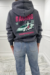 Racing 1929  black acid wash oversized hoodie