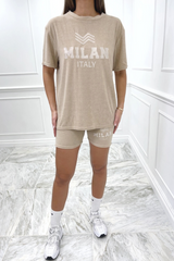 Milan stone oversized embroidered towelling short loungewear set