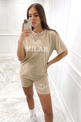 Milan stone oversized embroidered towelling short loungewear set