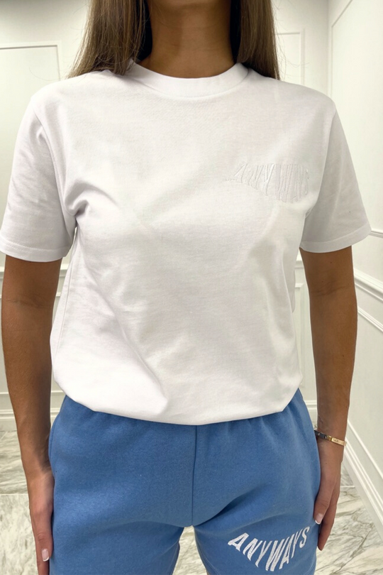 anyways premium embroidered white tee