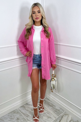 Safia hot pink cheesecloth knot tie button up shirt