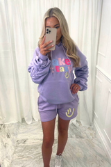 take it easy lilac ruched hooded short loungewear set