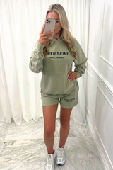 river seine sage embroidered hooded short loungewear set