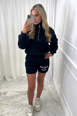 Saint lucia black 1/4 zip embroidered sweater short set