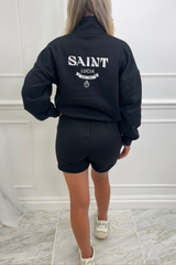 Saint lucia black 1/4 zip embroidered sweater short set